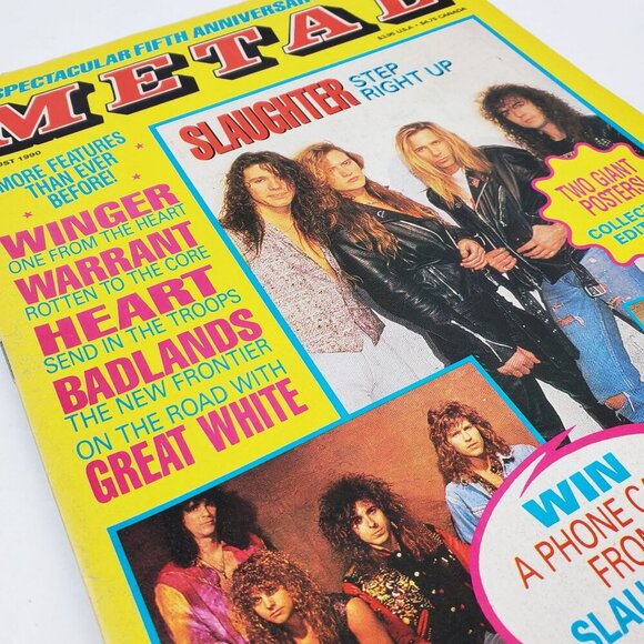 Metal Magazine VTG Skid Row Warrant Heart, Posters Aug. 1990 Aged Unread Stock - Picture 11 of 11